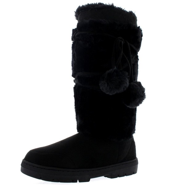 Womens Pom Pom Tall Winter Snow Winter Rain Warm Shoe Boots - Black ...