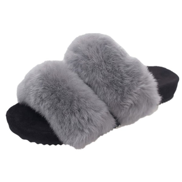 grey fluffy sandals
