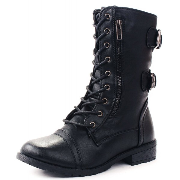 Mango-61 Women Combat Lace Up Zip Grommet Buckle Mid Calf Motorcycle ...