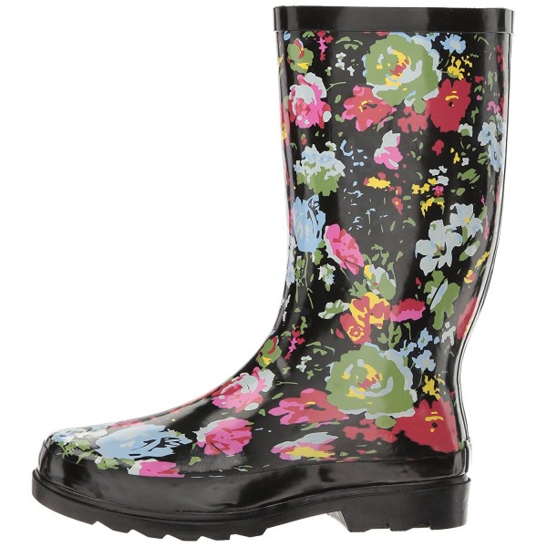 Women's Raffle-Stock Rain Shoe - Black/Multi Flower - C412O1FYC9V