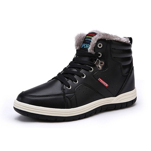 Mens Leather Fur Lined Lace Up Snow Boots High Top Ankle Sneakers Non ...