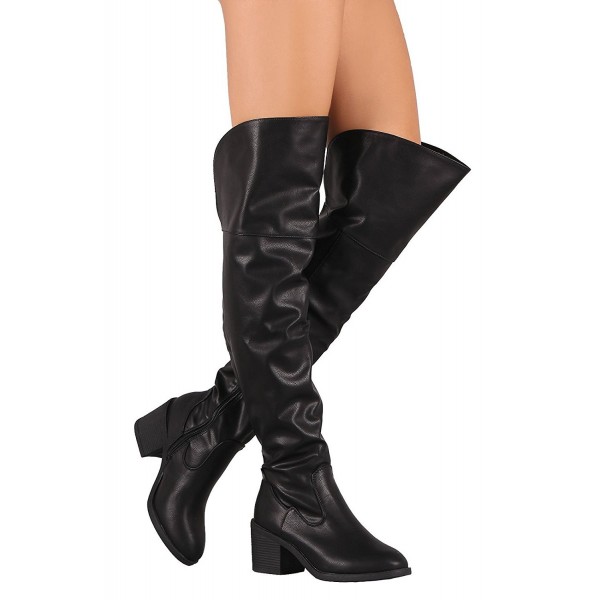 Women's Louie Chunky Block Heel Zip Up Round Toe Over-The-Knee Boots ...
