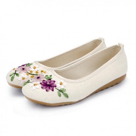 Women's Chinese Traditional Embroidery Flats Shoes Comfortable Linen ...