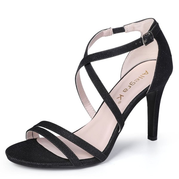 black glitter strappy heels