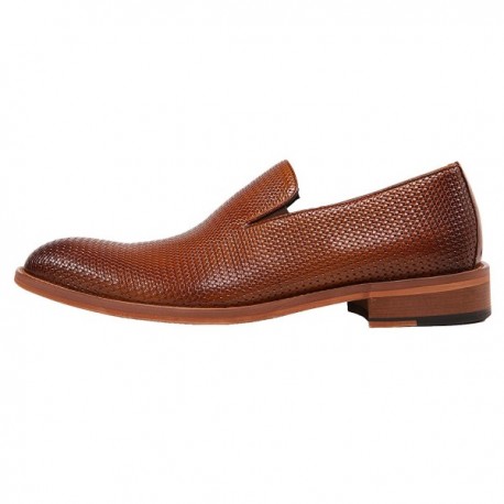 Mens Genuine Woven Embossed Leather Loafer- Slip-On Dress Shoe- Wood ...