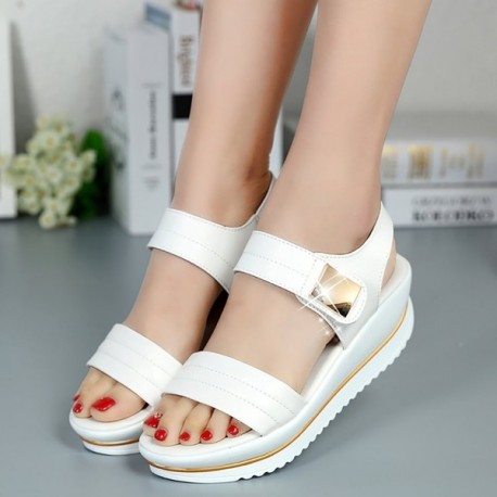 No.66 Town Women's Ankle Buckle Strap Wedges Platforms Leather Sandals ...