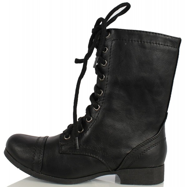 Women's Relax Faux Leather Military Combat Lace Up Boots - Black ...