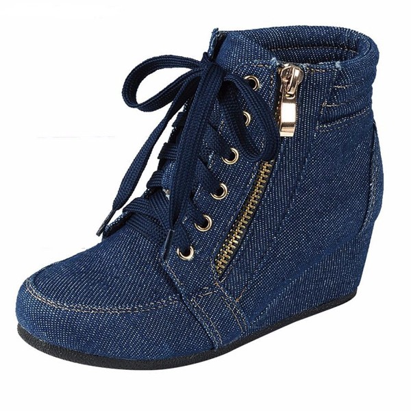 Women High Top Wedge Heel Sneakers Platform Lace Up Shoes Ankle Bootie 
