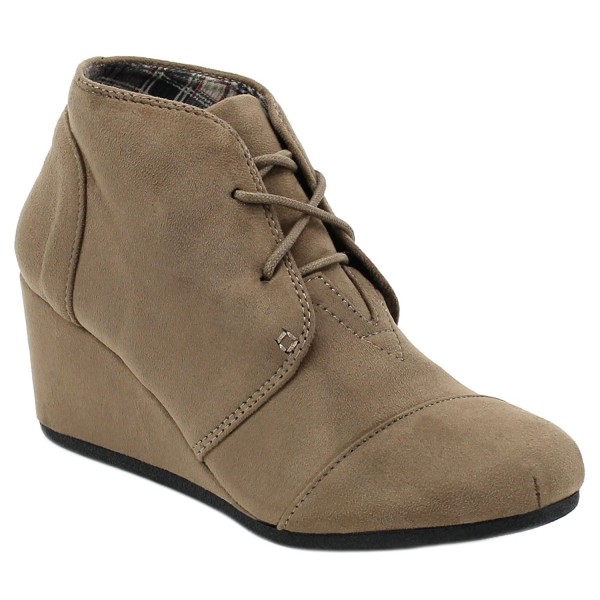 Women's Round Toe Lace Up Wedge Heels Suede Ankle Boots Booties - Taupe ...