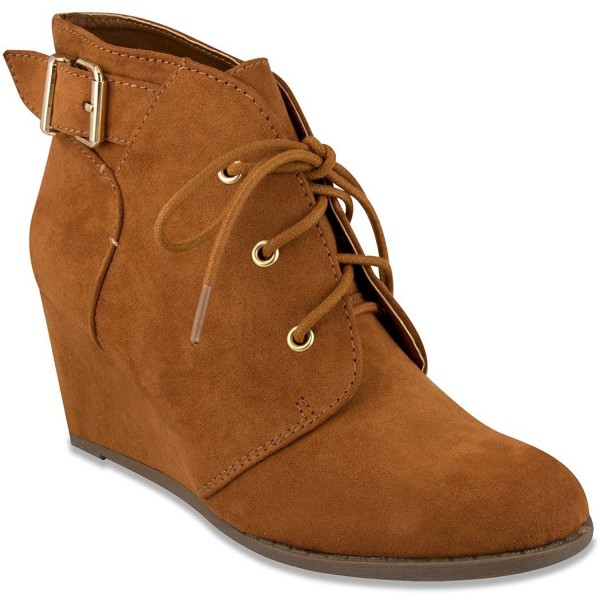 Womens Maiden Lace Up Wedge Bootie Ankle Boot - Cognac - CS12N204294