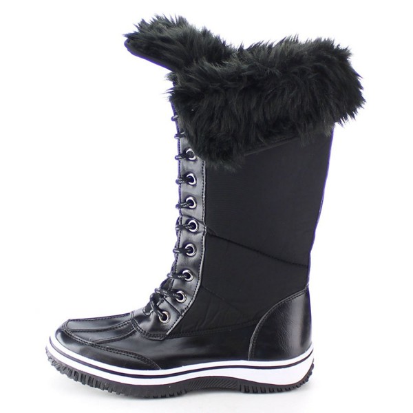 Women's Lace Up Faux Fur Collar Tongue Flat Winter Boots - Black ...