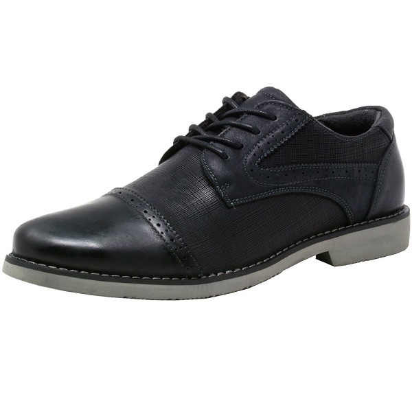 Double Diamond Men's Genuine Leather Cap Toe Oxford Dress Shoes - Black ...