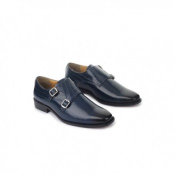 Men's PU Leather Double Buckle Monk Strap Slip On Dress Shoes - Navy ...